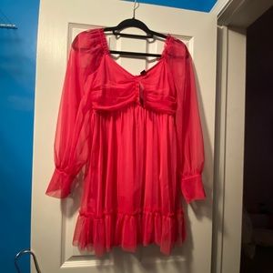 Lace puffy baby doll pink dress